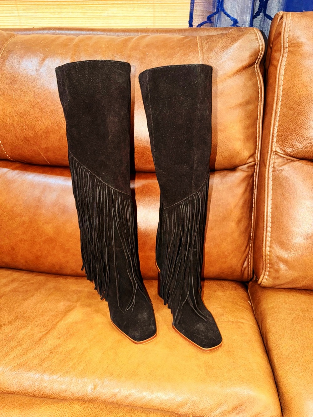 Jessica Simpson Black Suede Over-the-Knee Fringe Boots